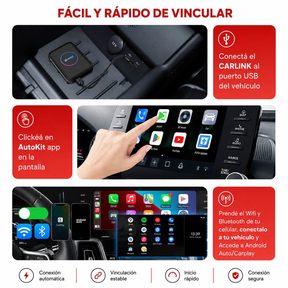 Adaptador CarlinKit 3 en 1 TBox (32GB) | CarPlay & Android Auto Inalámbrico con HDMI