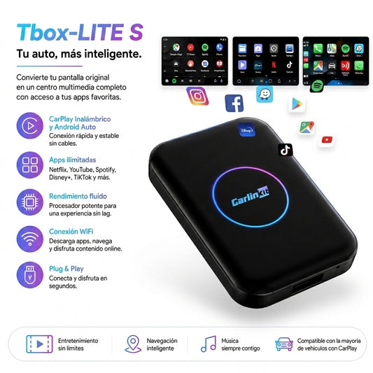 Adaptador CarlinKit 3 en 1 TBox (32GB) | CarPlay & Android Auto Inalámbrico con HDMI
