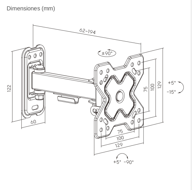 Soporte de Pared de Movimiento Completo para TV Brateck LDA40-111 (13" a 32")
